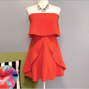Orange BCBGMAXAZRIA Charlot Flounce Strapless Dress